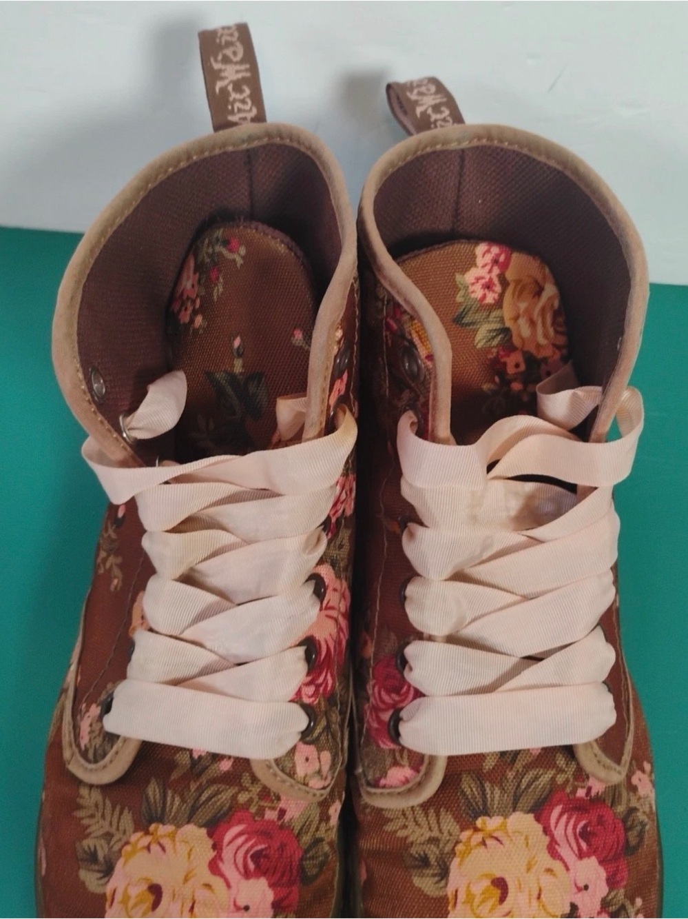 Dr Martens Floral Canvas Boots Brown Roses Lace Up Youth US 7 EU 38 - Picture 5 of 15